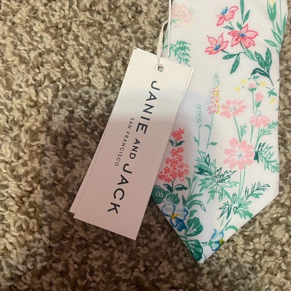 Janie and Jack Kids Tie with Floral Pattern - Pink and Green